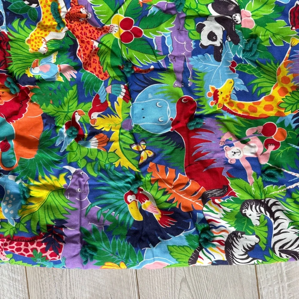 Handmade VTG Colorful Baby Quilt Animals Animal Print‎ Hand Tied Cheetah Leopard